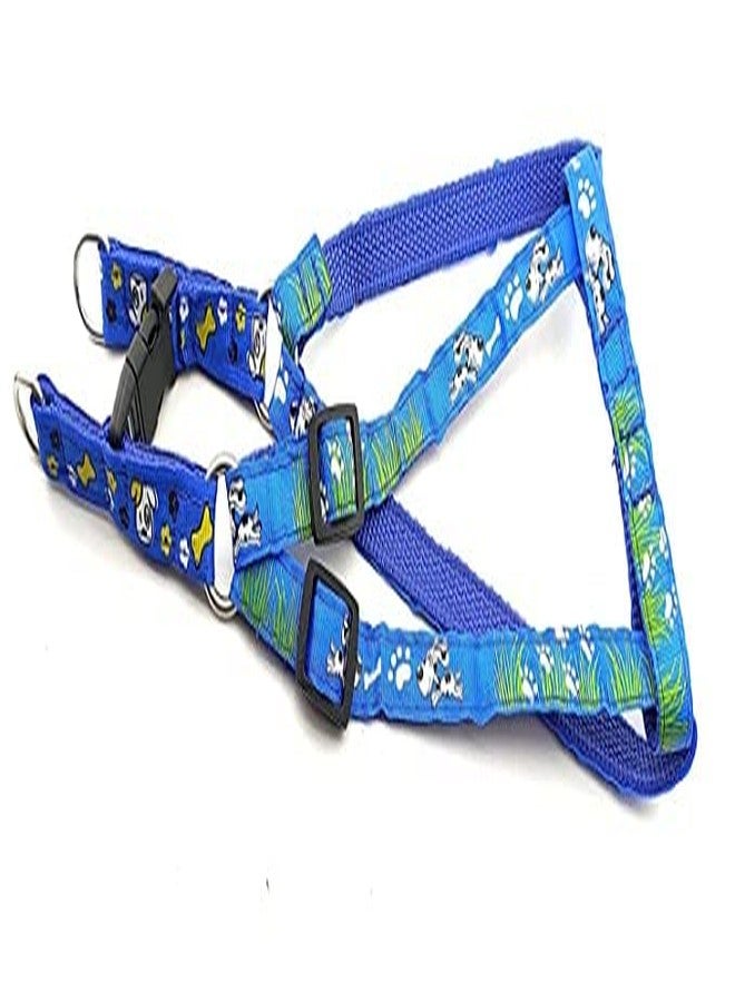 Pups&Pets طقم مقود قابل للتعديل من Pups&Pets للحيوانات الأليفة مقاس 15 مم مع سرج، مصنوع من النايلون المطبوع عليه رسومات جراء، مناسب للكلاب الصغيرة والمتوسطة (أزرق). - Image 3